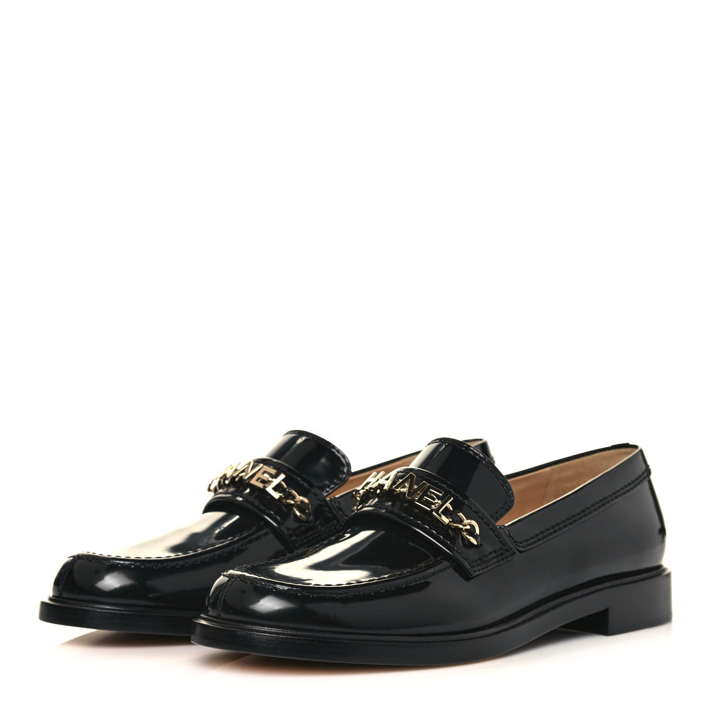 Shiny Calfskin Logo Loafers 40.5 Black