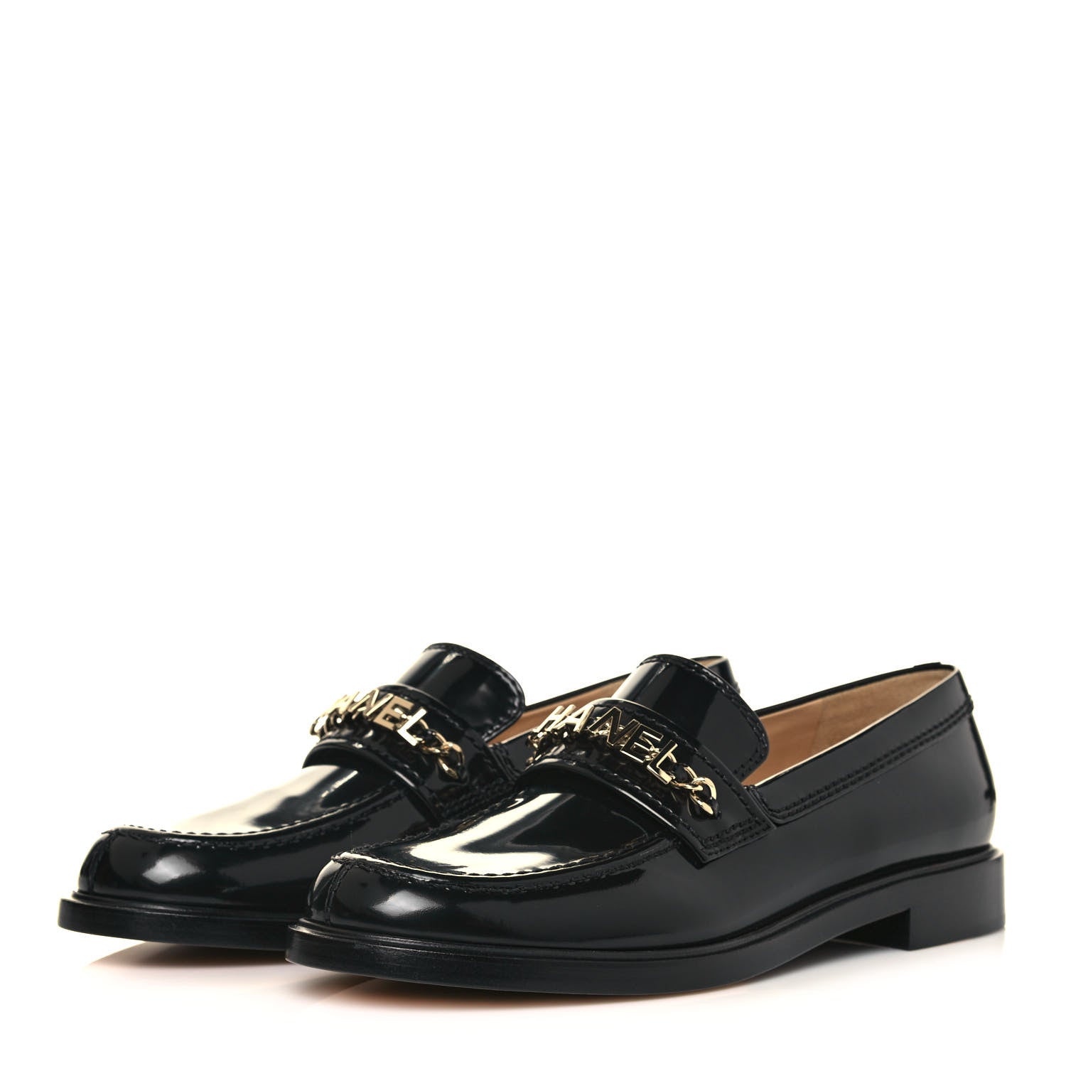 Chanel Shiny Calfskin Logo Loafers 40.5 Black 3 of 8
