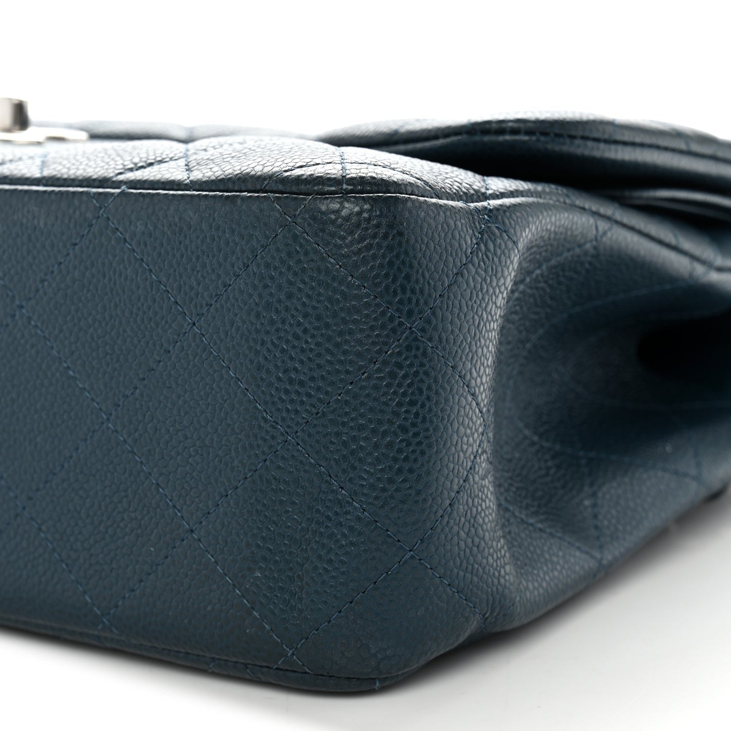 Metallic Caviar Quilted Jumbo Double Flap Dark Blue