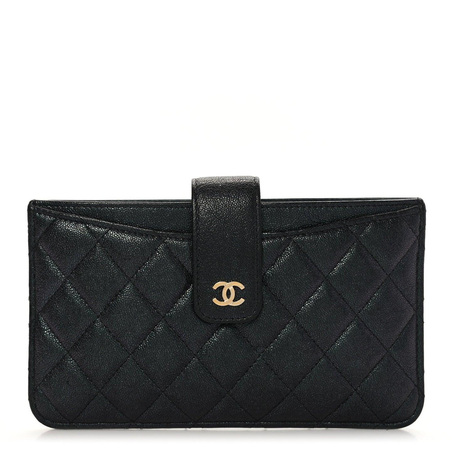 Iridescent Caviar Quilted Classic Strap Pouch Black