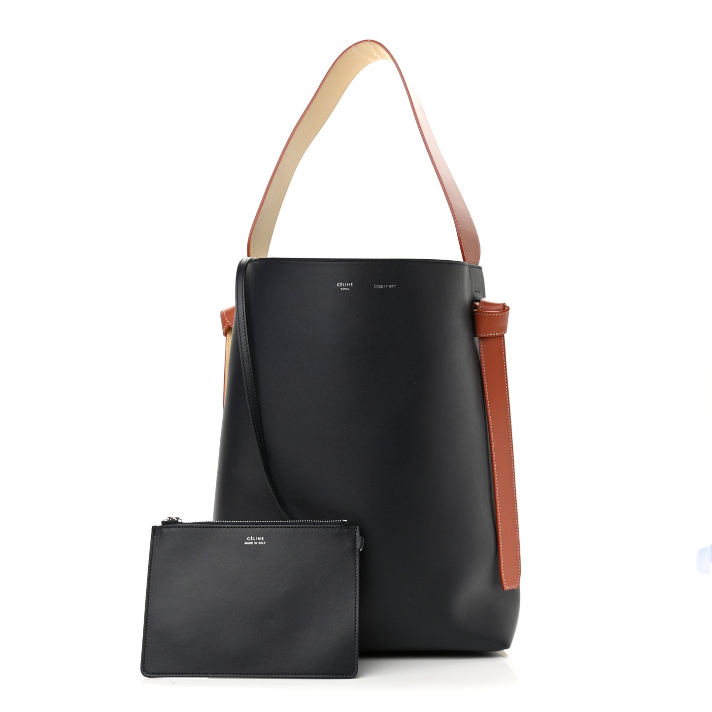 Shiny Smooth Calfskin Small Twisted Cabas Navy Beige