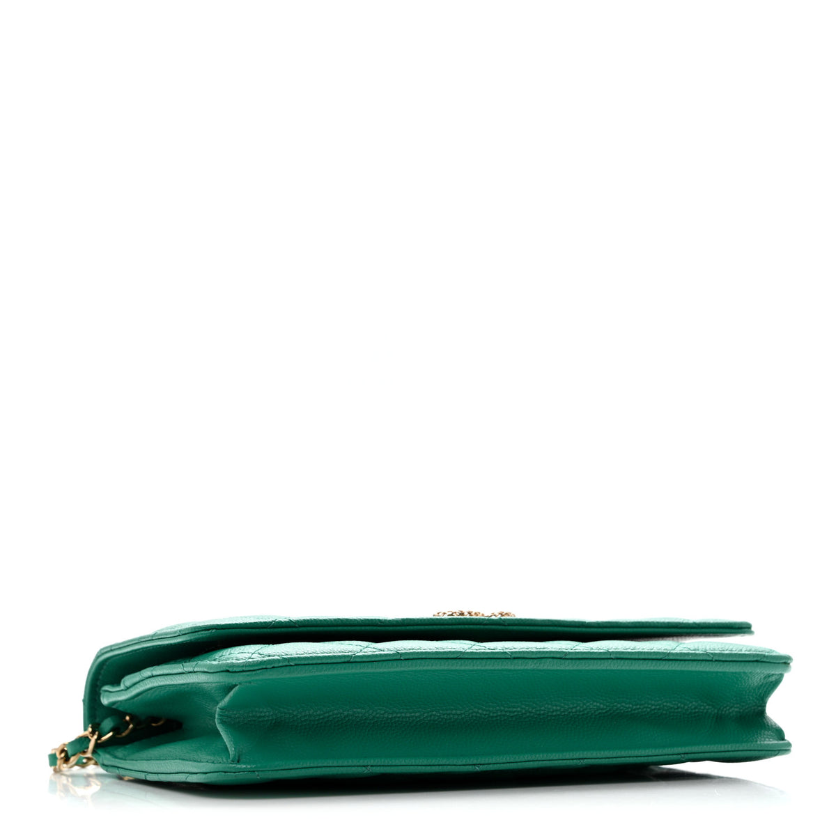 Caviar Quilted Perforated Metal CC Wallet on Chain WOC Green