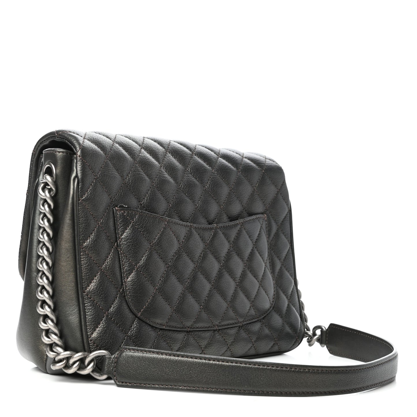 Metallic Goatskin Quilted Medium Rock In Rome Flap Charcoal