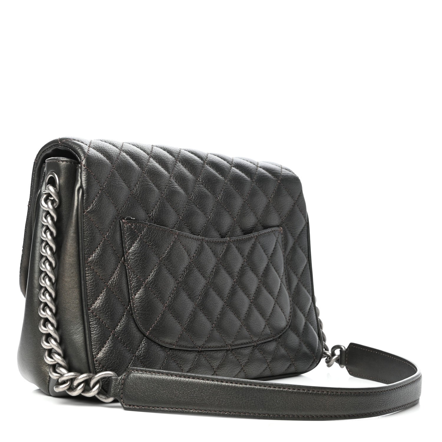 Chanel Metallic Goatskin Quilted Medium Rock In Rome Flap Charcoal 3 of 10