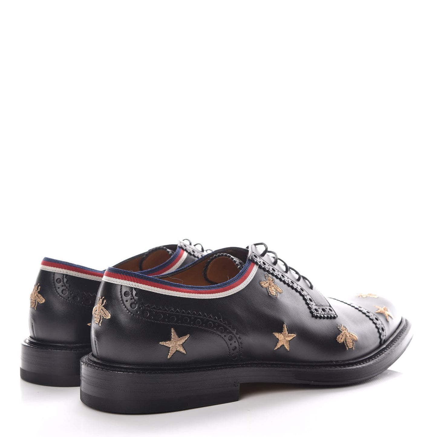 Calfskin Bee Star Embroidered Mens Captoe Derby Loafers 8.5 Black