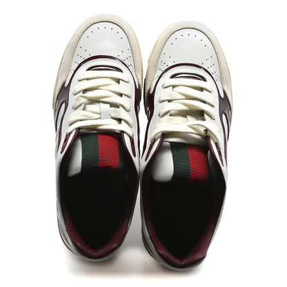 Gucci Calfskin Suede Mens Re-Web Sneakers 8 White Red 2 of 11