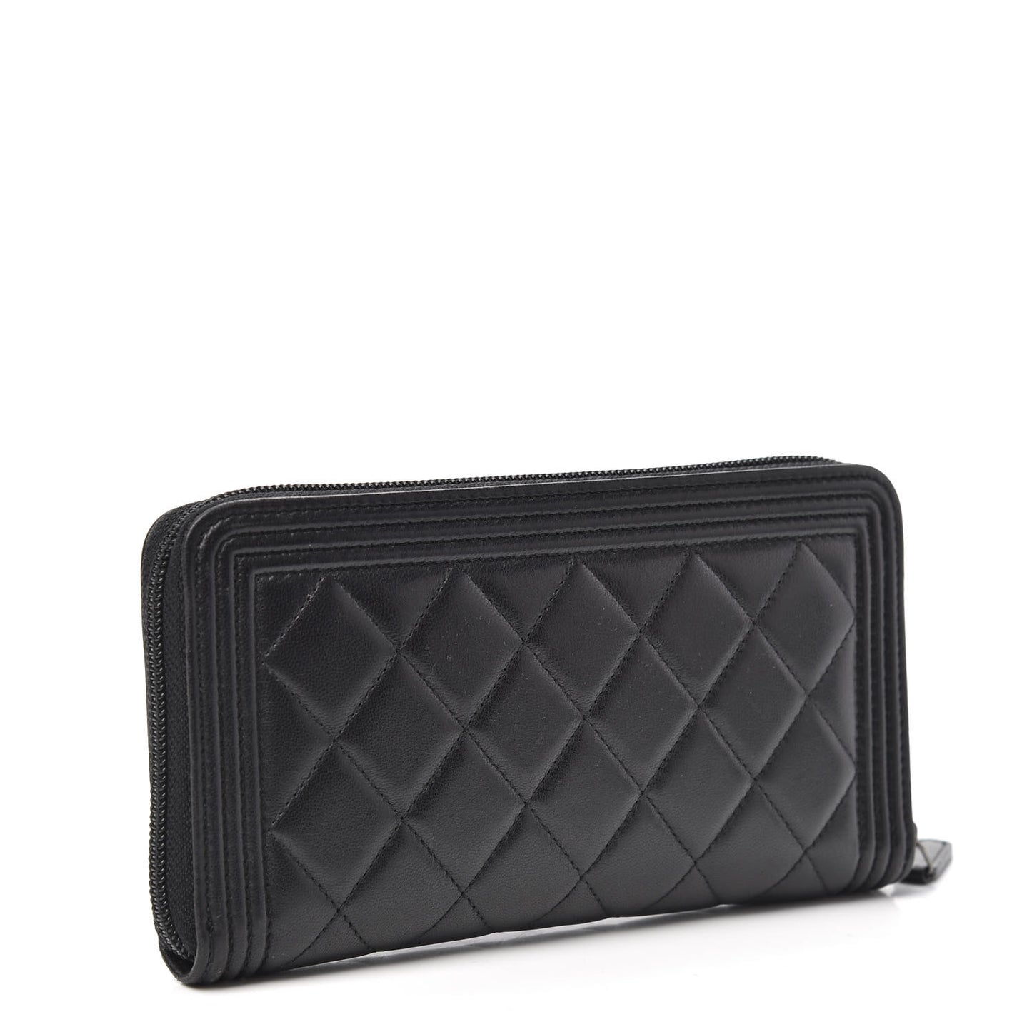 Lambskin Quilted Boy Zip Around Wallet Black