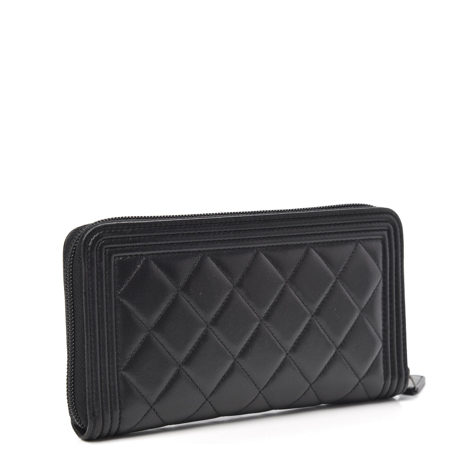 Chanel Lambskin Quilted Boy Zip Around Wallet Black 3 of 8