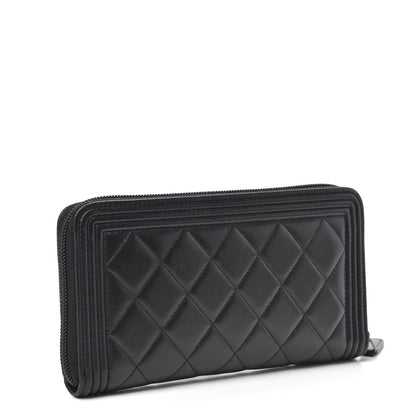 Chanel Lambskin Quilted Boy Zip Around Wallet Black 3 of 8