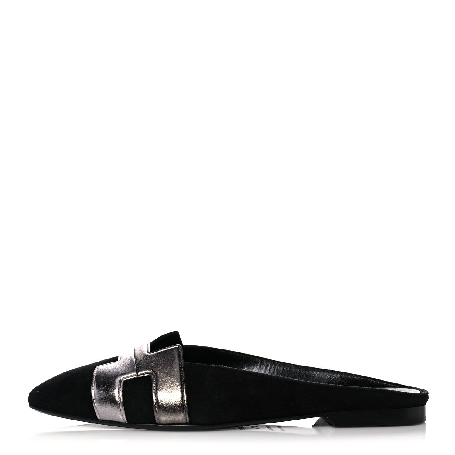 Hermes Suede Goatskin Metallic Nappa Roxane Mules 37.5 Black Canon De Fusil Argent 1 of 9