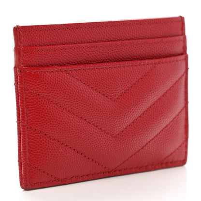 Saint Laurent Grain De Poudre Matelasse Chevron Monogram Credit Card Case Bandana Red 3 of 10