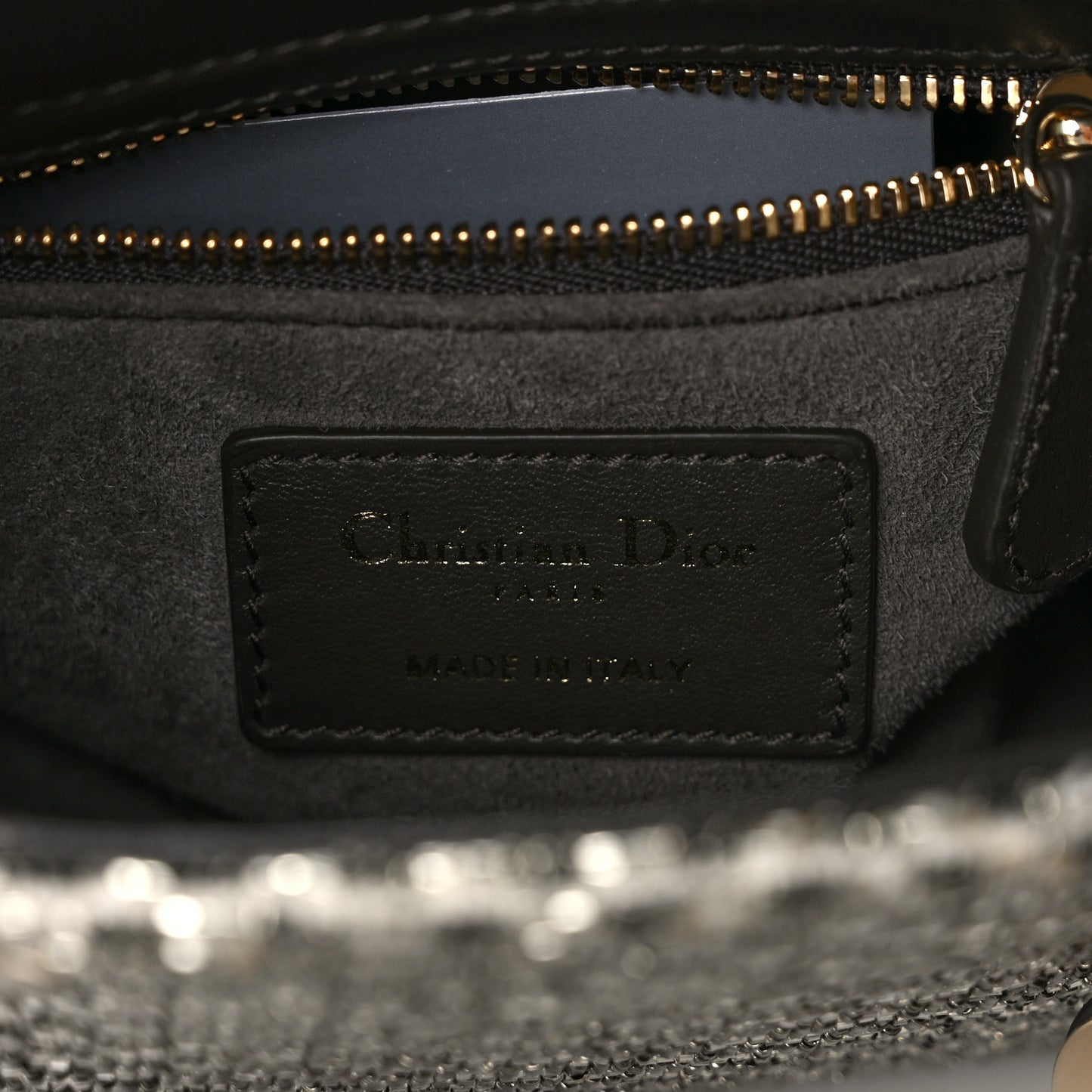 Calfskin Beaded Checkered Mini Lady Dior Grey White