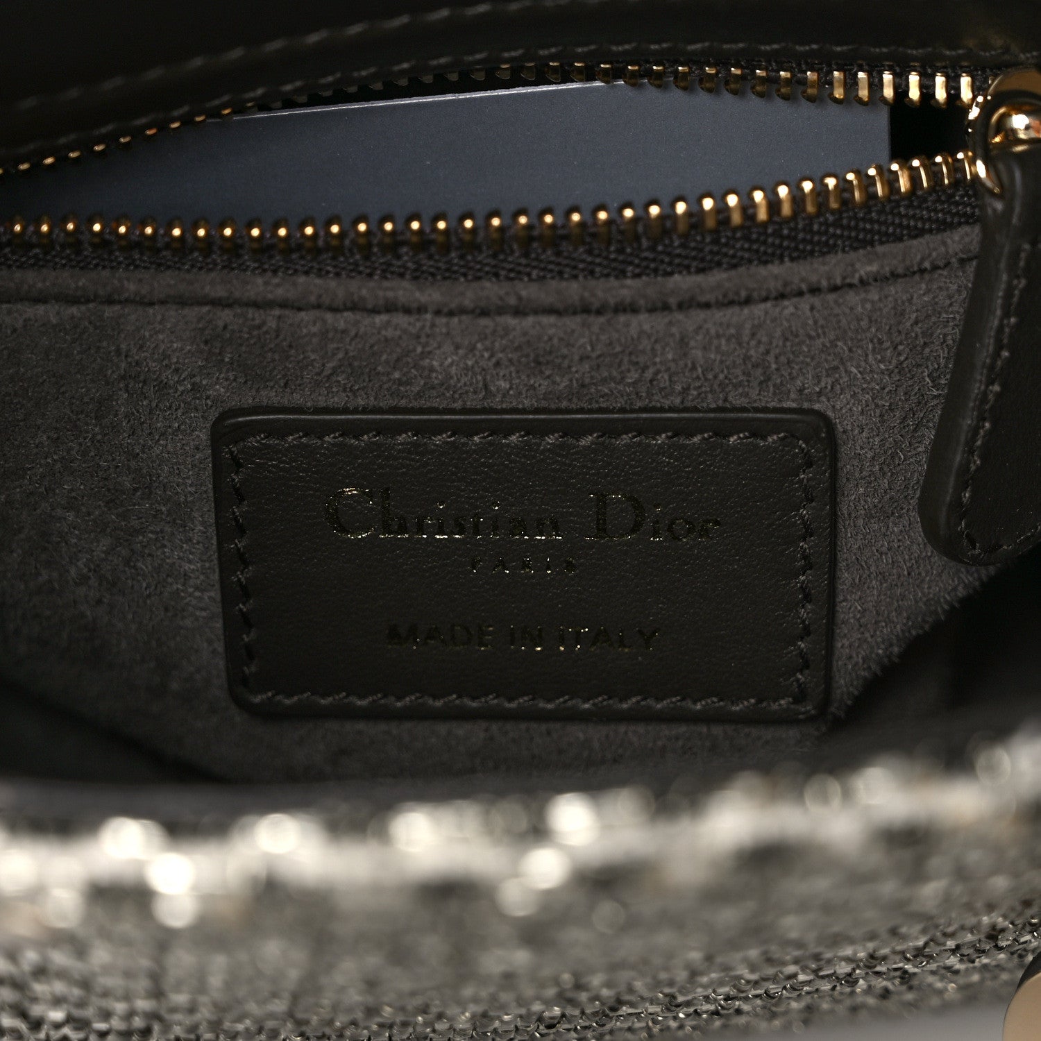 Christian Dior Calfskin Beaded Checkered Mini Lady Dior Grey White 6 of 8