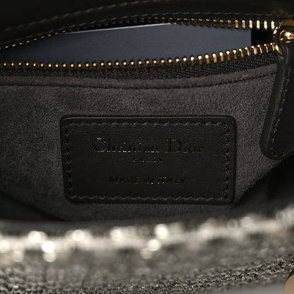 Christian Dior Calfskin Beaded Checkered Mini Lady Dior Grey White 6 of 8