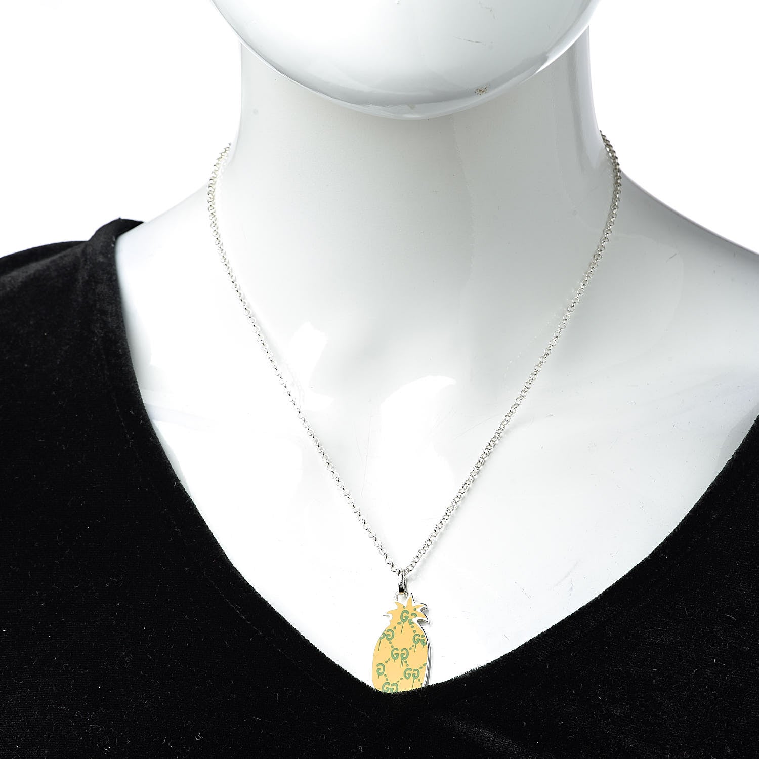 Gucci Sterling Silver Enamel GucciGhost Pineapple Pendant Necklace 2 of 8