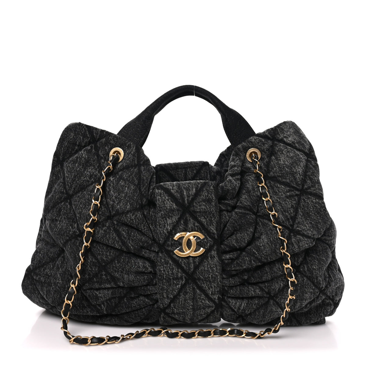 Chanel Washed Denim Quilted Maxi Bow Bag Black 1 of 10