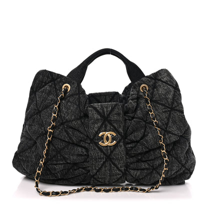 Chanel Washed Denim Quilted Maxi Bow Bag Black 1 of 10
