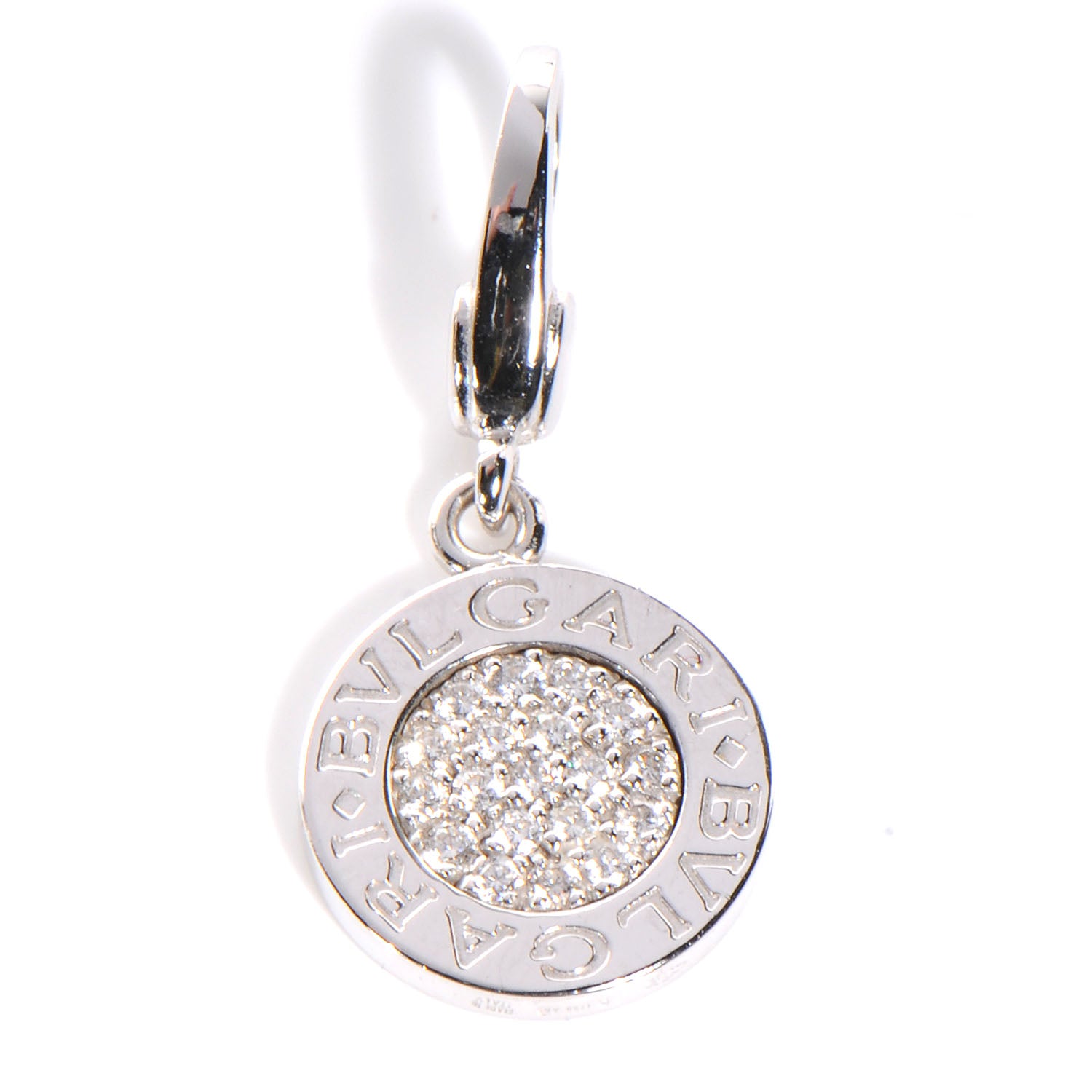 Bulgari BVLGARI 18k White Gold Disc Charm Pendant W Pave Diamonds 1 of 4