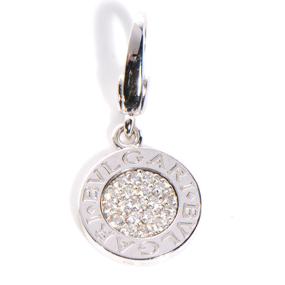 Bulgari BVLGARI 18k White Gold Disc Charm Pendant W Pave Diamonds 1 of 4