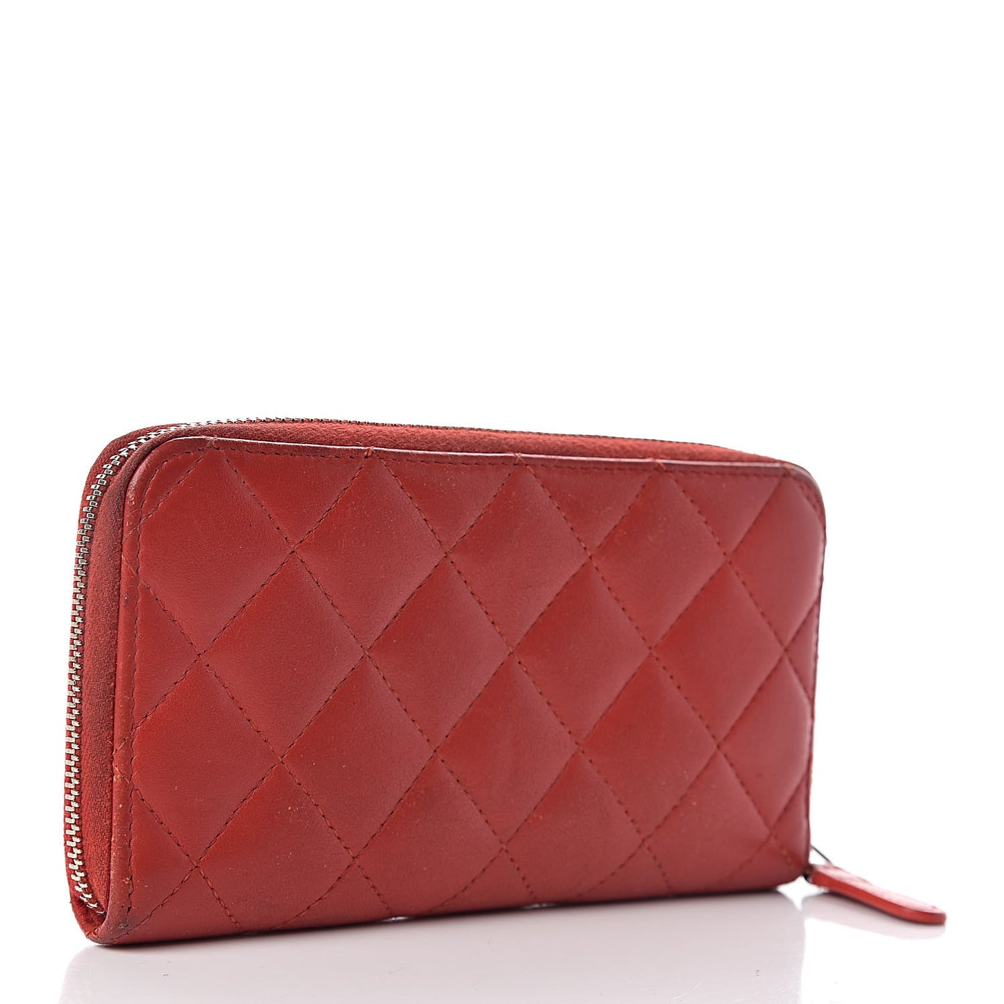 Lambskin Quilted Small Zip Around Wallet Red