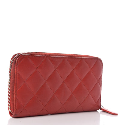 Chanel Lambskin Quilted Small Zip Around Wallet Red 3 of 13