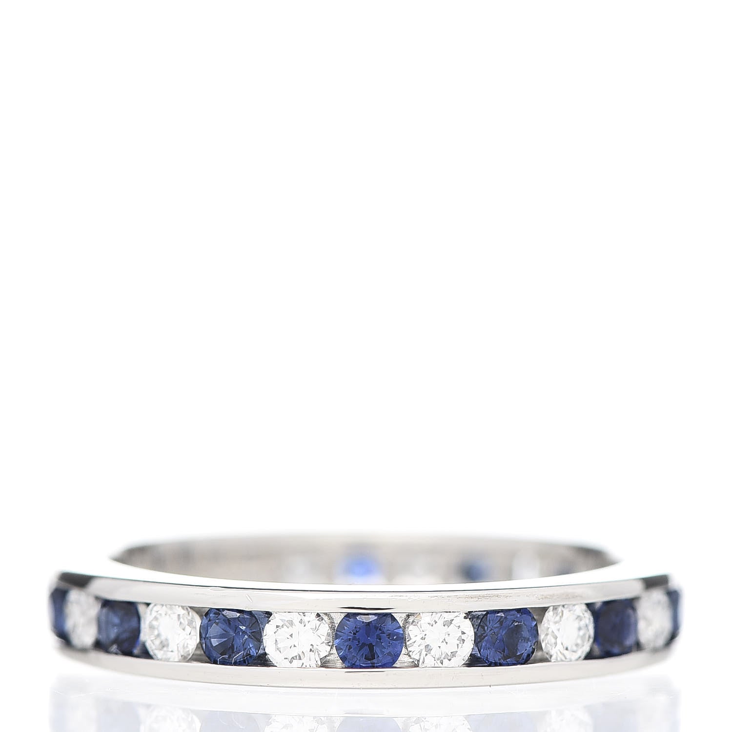 Tiffany Platinum Diamond Blue Sapphire Eternity Band Ring 52 6 3 of 4