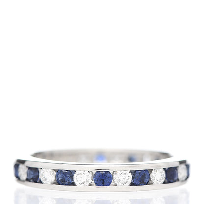 Tiffany Platinum Diamond Blue Sapphire Eternity Band Ring 52 6 3 of 4