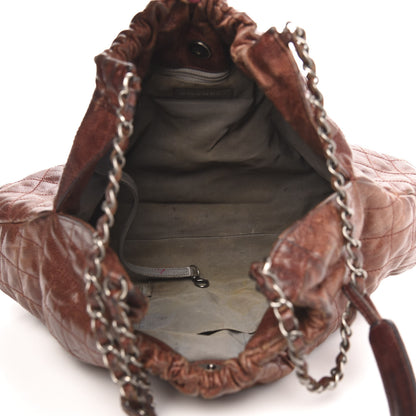 Chanel Distressed Glazed Caviar Quilted Medium Elastic Tote Burgundy 5 of 15