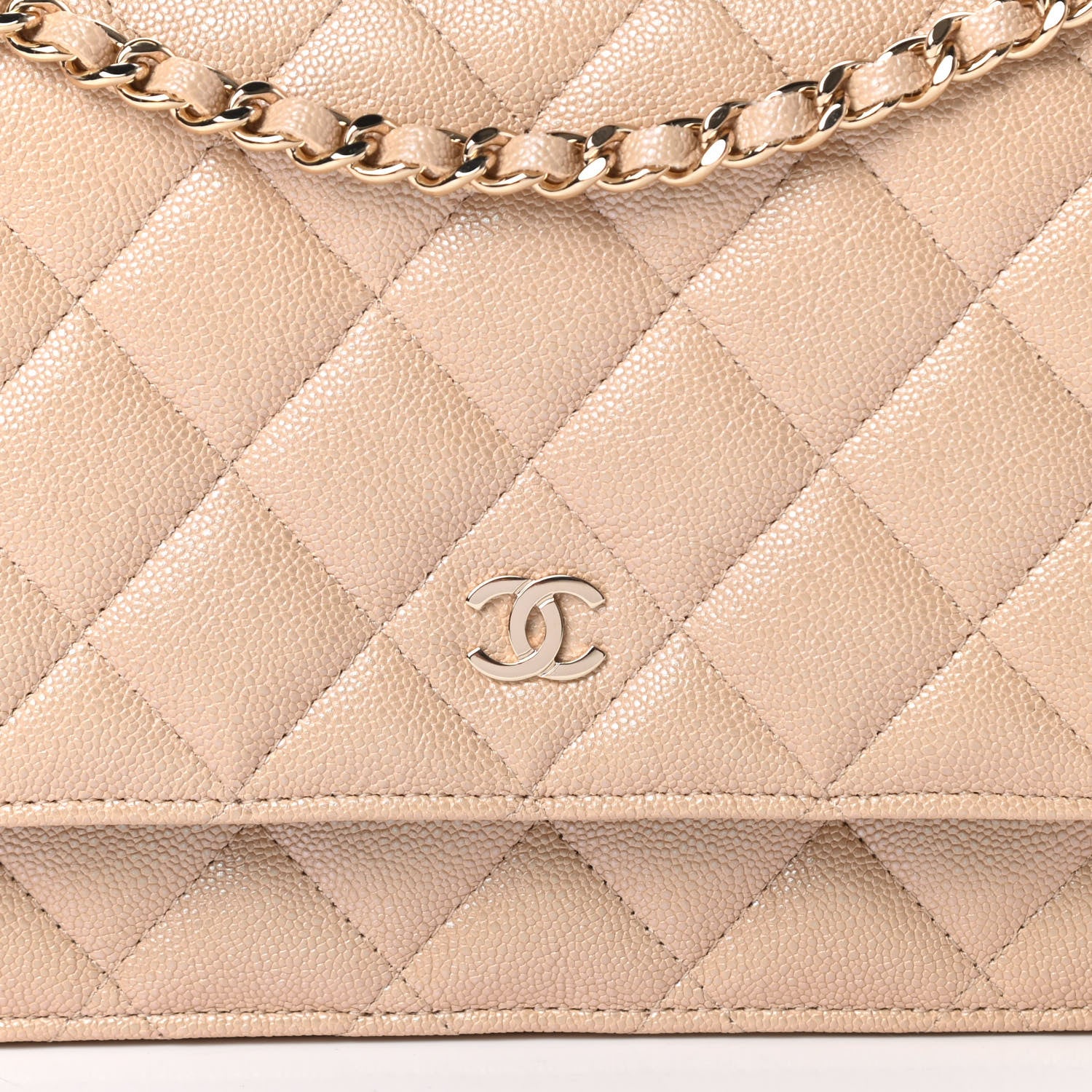 Chanel Iridescent Caviar Quilted Wallet On Chain WOC Beige 9 of 12