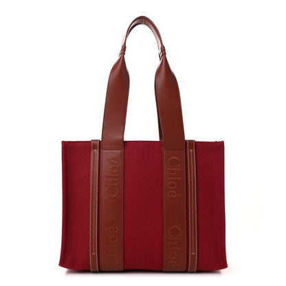 Chloe Canvas Calfskin Medium Woody Ribbon Tote Dark Red 1 of 11