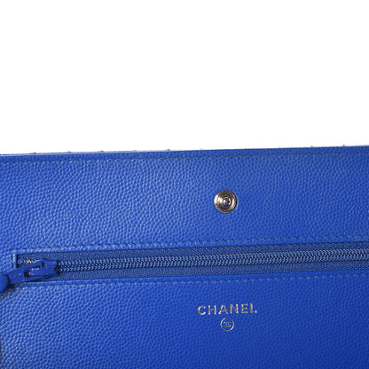 Chanel Caviar Chevron Quilted Wallet On Chain WOC Bright Blue 11 of 14