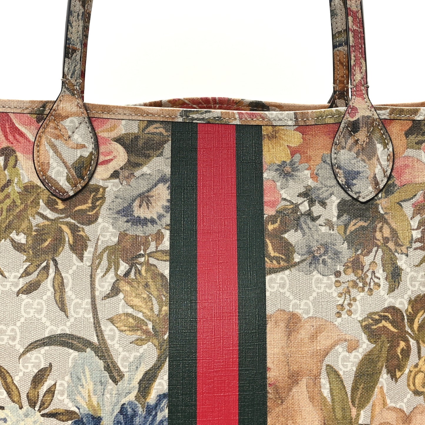 GG Supreme Monogram Water Flora Web Large Ophidia Tote Beige White Multicolor