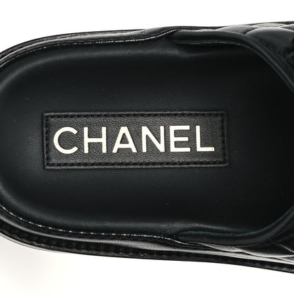 Chanel Lambskin Quilted Velcro Dad Chain CC Slide Sandals 37 Black 8 of 10