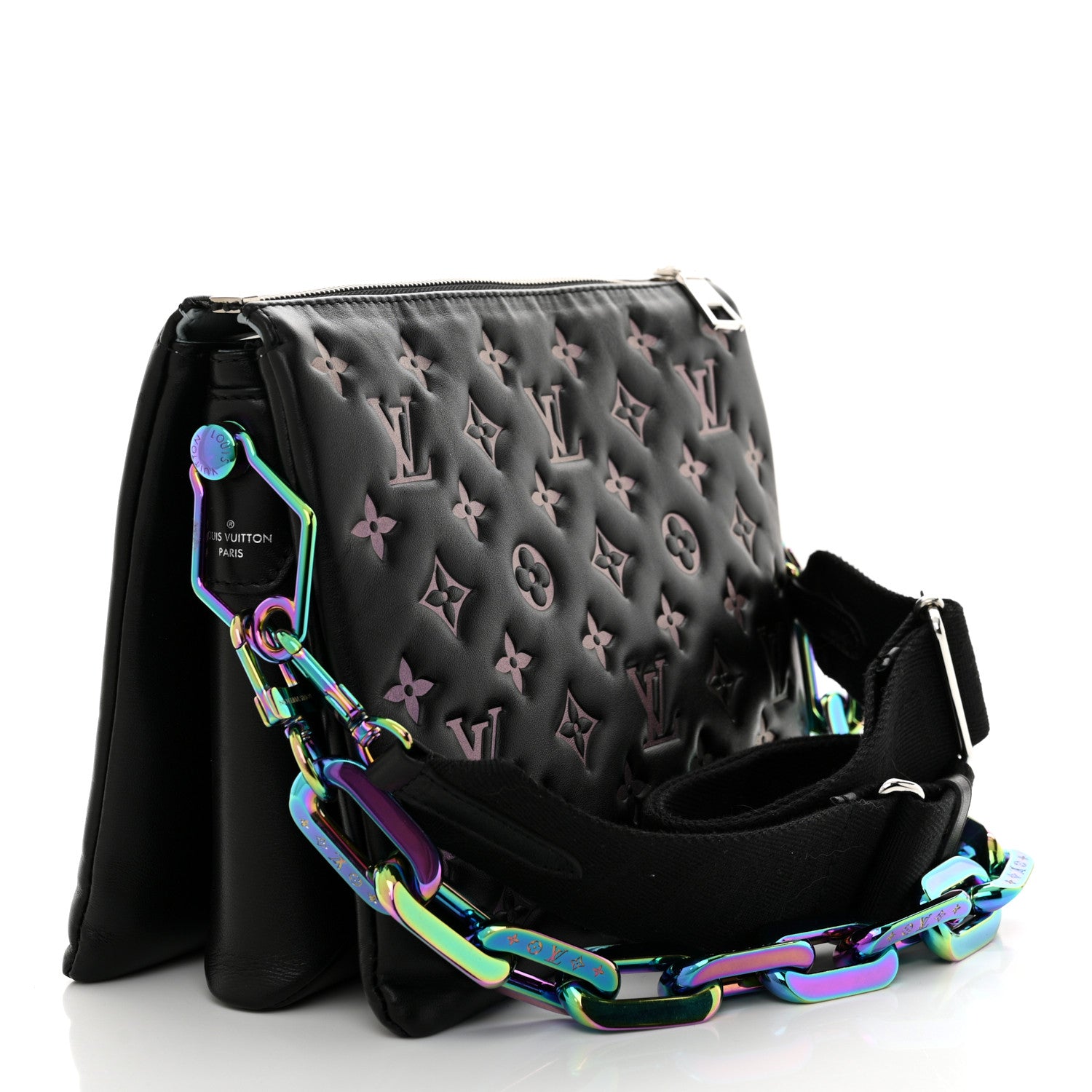 Louis Vuitton Lambskin Embossed Monogram LV Ski Coussin PM Black Multicolor 3 of 9
