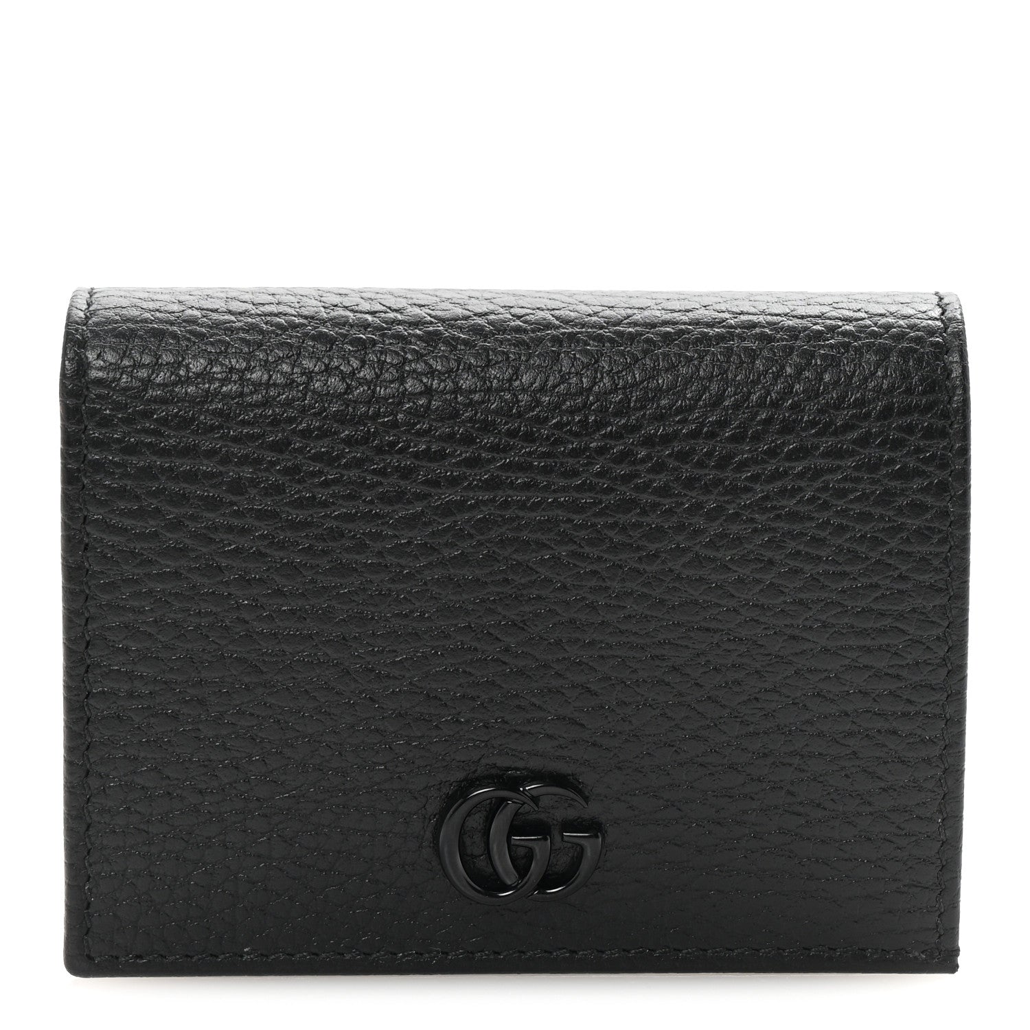Gucci Dollar Calfskin Enamel Monochrome GG Marmont Card Case Black 1 of 7