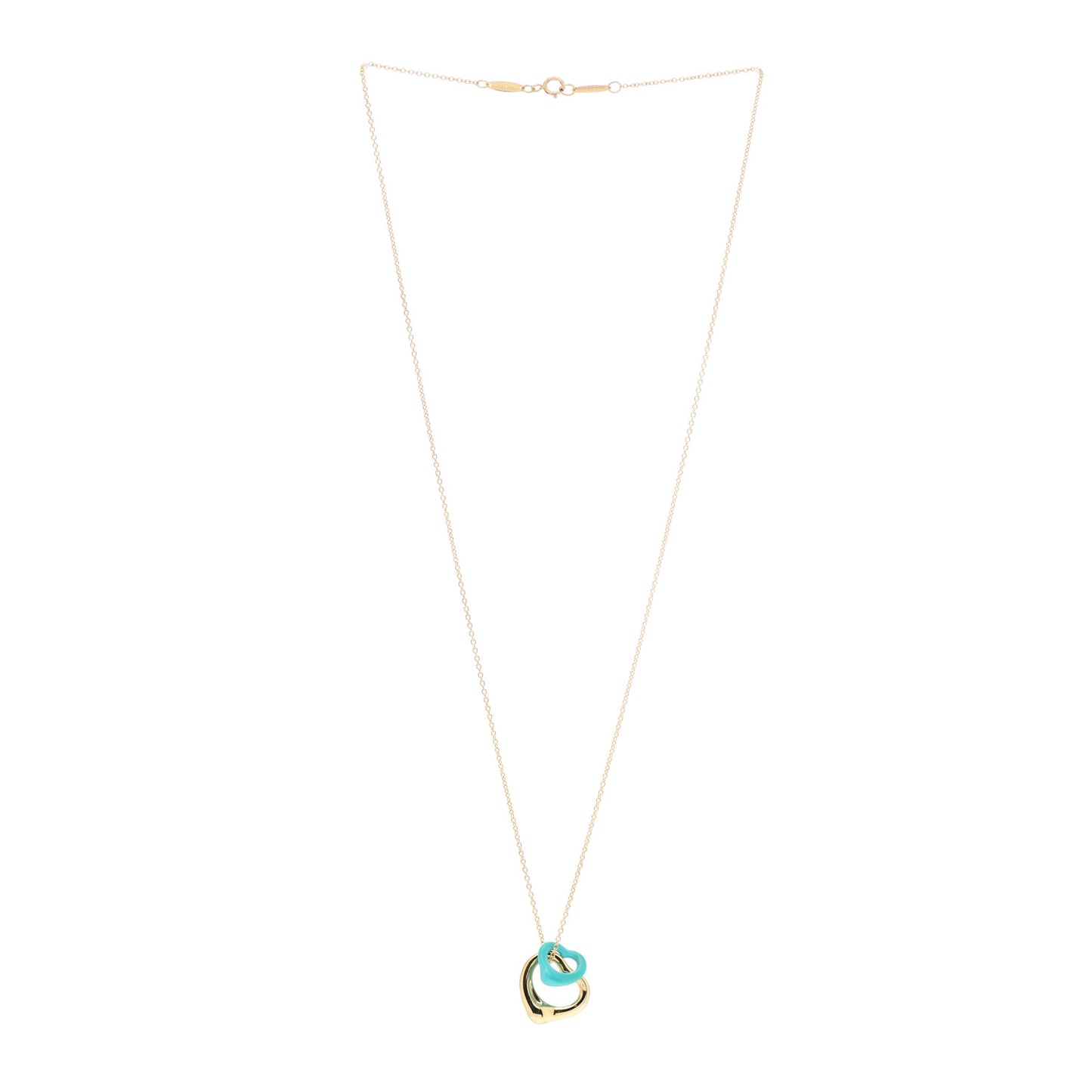 18K Yellow Gold Turquoise Elsa Peretti Double Open Heart Pendant Necklace