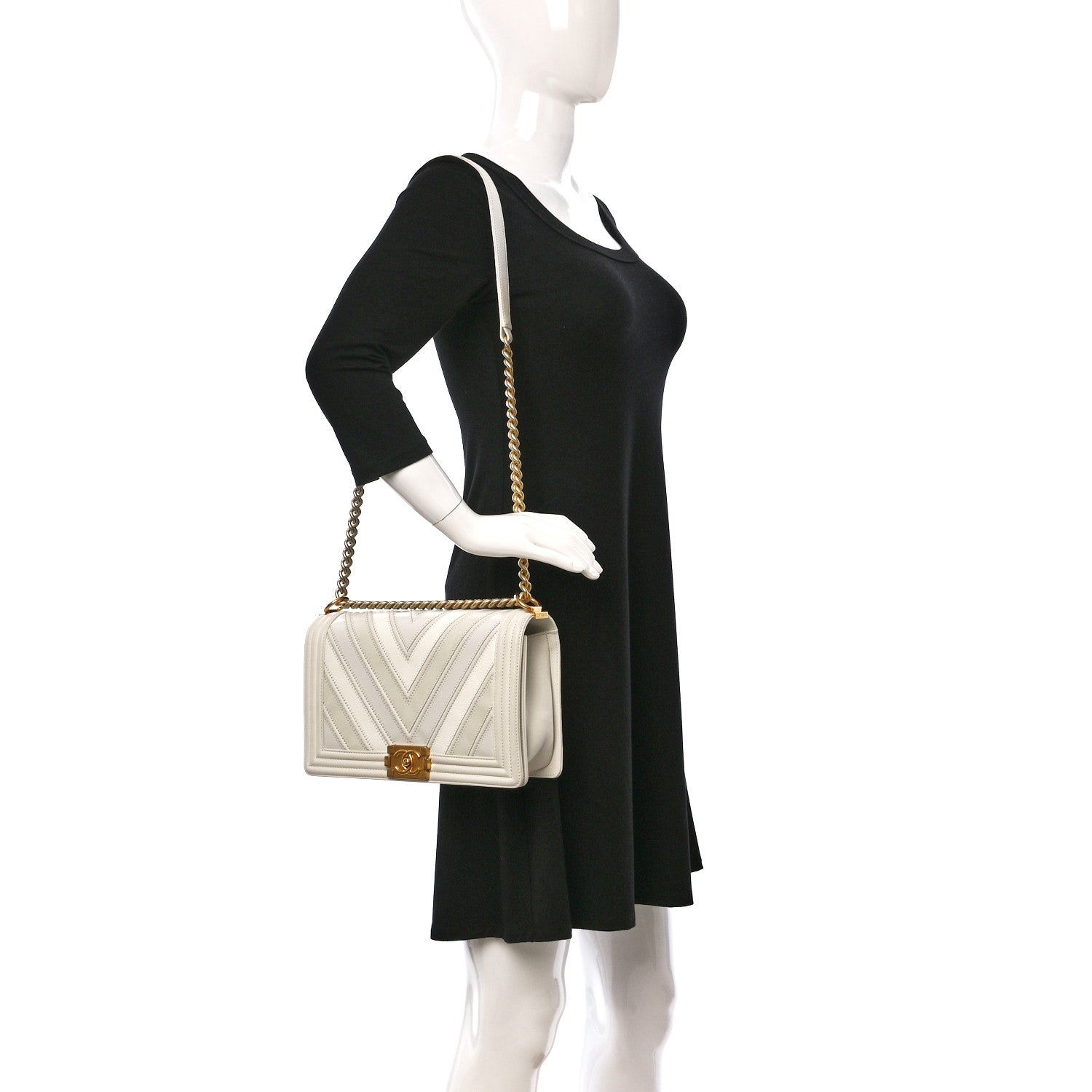 Chanel Caviar Suede Calfskin Chevron New Medium Boy Flap White 2 of 10