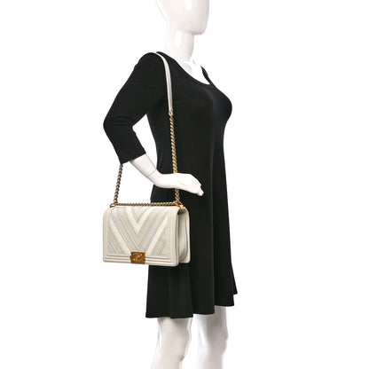 Chanel Caviar Suede Calfskin Chevron New Medium Boy Flap White 2 of 10