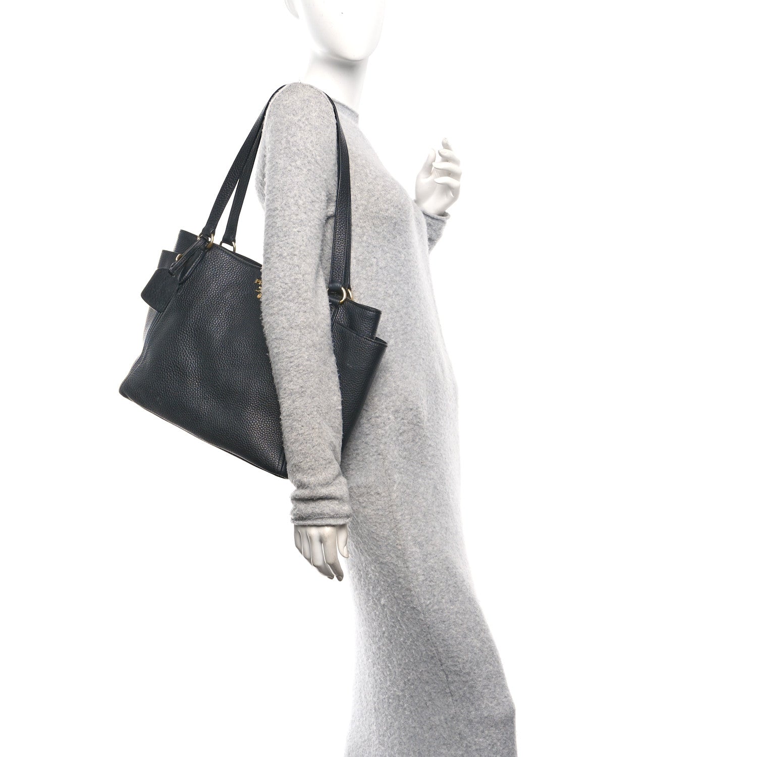 Prada Vitello Daino Side Pocket Tote Black 2 of 9