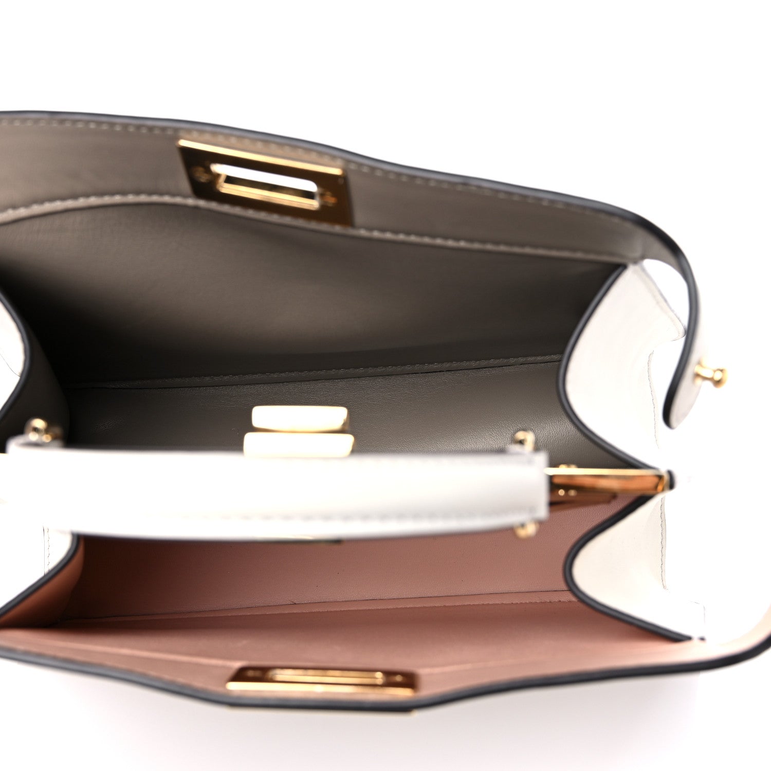 Fendi Vitello Seta Nappa Bi-Color Small Peekaboo I SEE U Satchel White Ice Light Rose Tortora 5 of 14