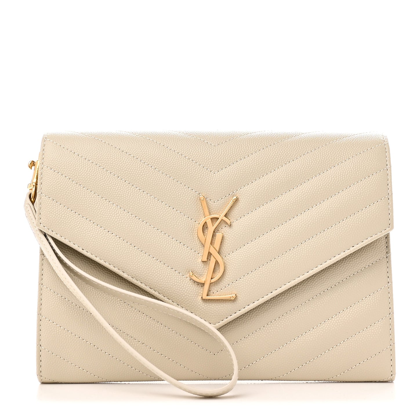 Grain De Poudre Matelasse Chevron Monogram Envelope Clutch Crema Soft