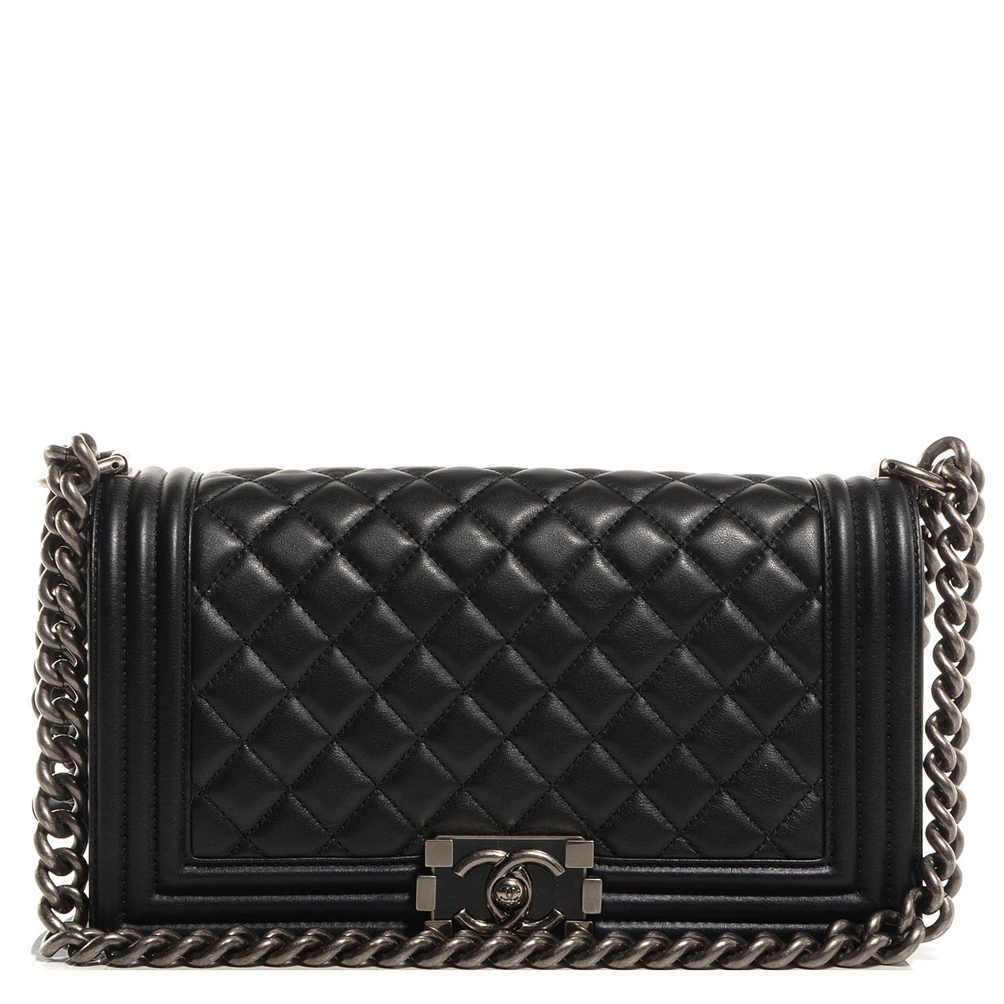 Metallic Calfskin Quilted Medium Boy Flap Black