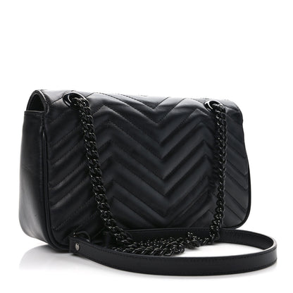 Gucci Calfskin Matelasse Monochrome Small GG Marmont Shoulder Bag Black 2 of 8
