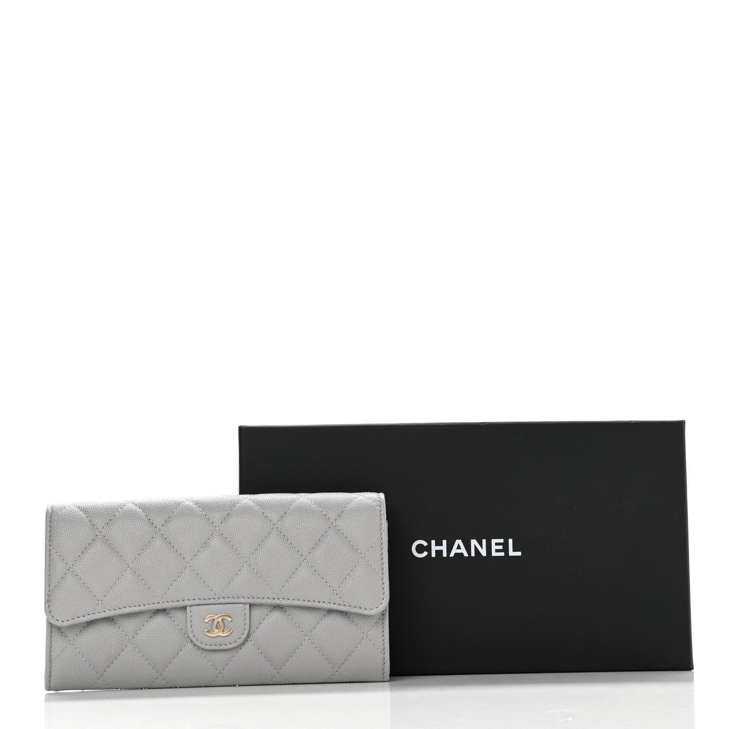 Caviar Quilted Large Flap Wallet Grey