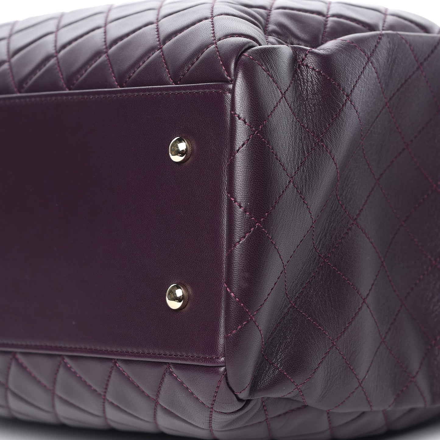 Lambskin Quilted Large Drawstring Shoulder Bag Dark Purple
