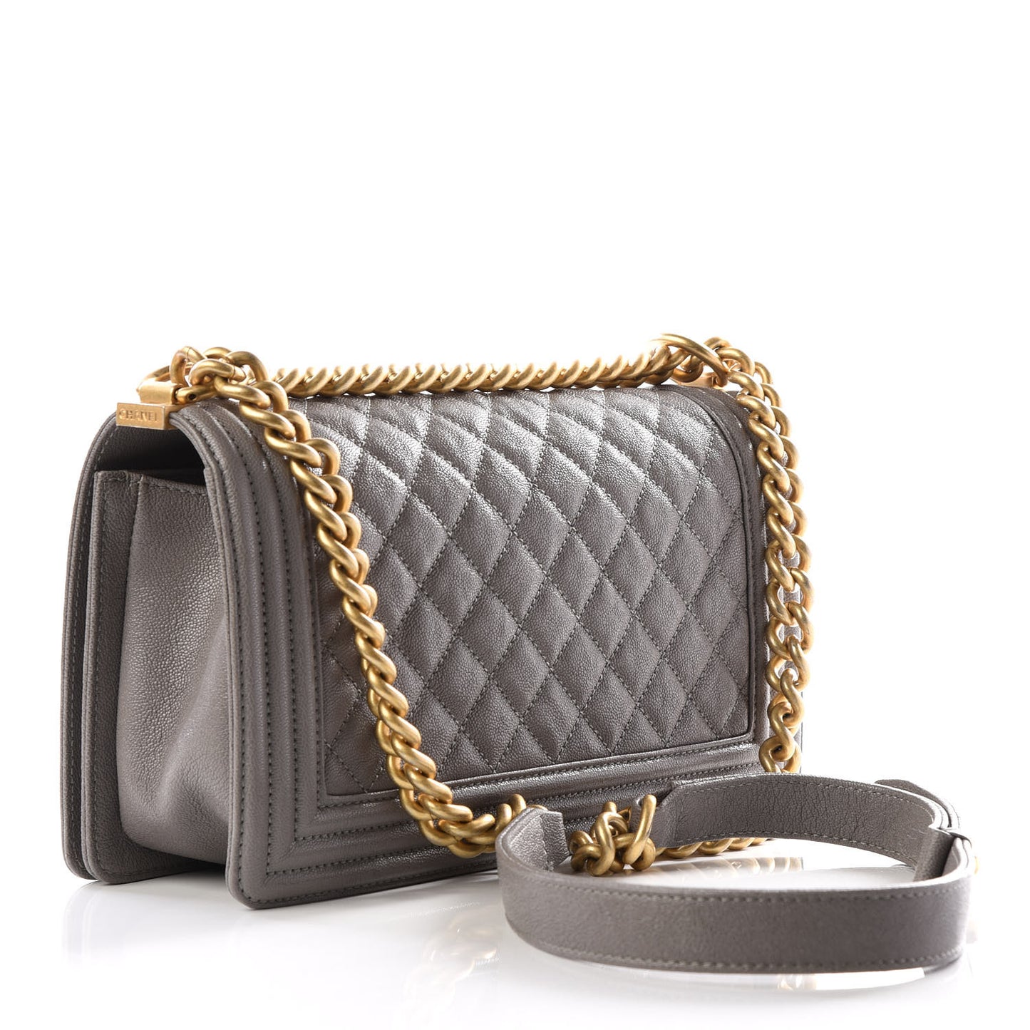 Caviar Quilted Medium Boy Flap Grey