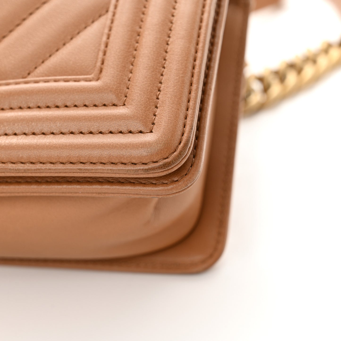 Lambskin Chevron Quilted Small Boy Flap Dark Beige