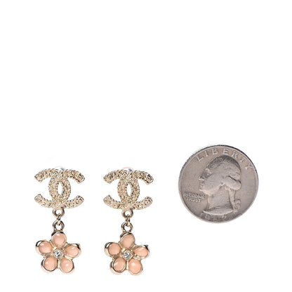 Chanel Resin Crystal CC Camellia Drop Earrings Gold Beige 2 of 5