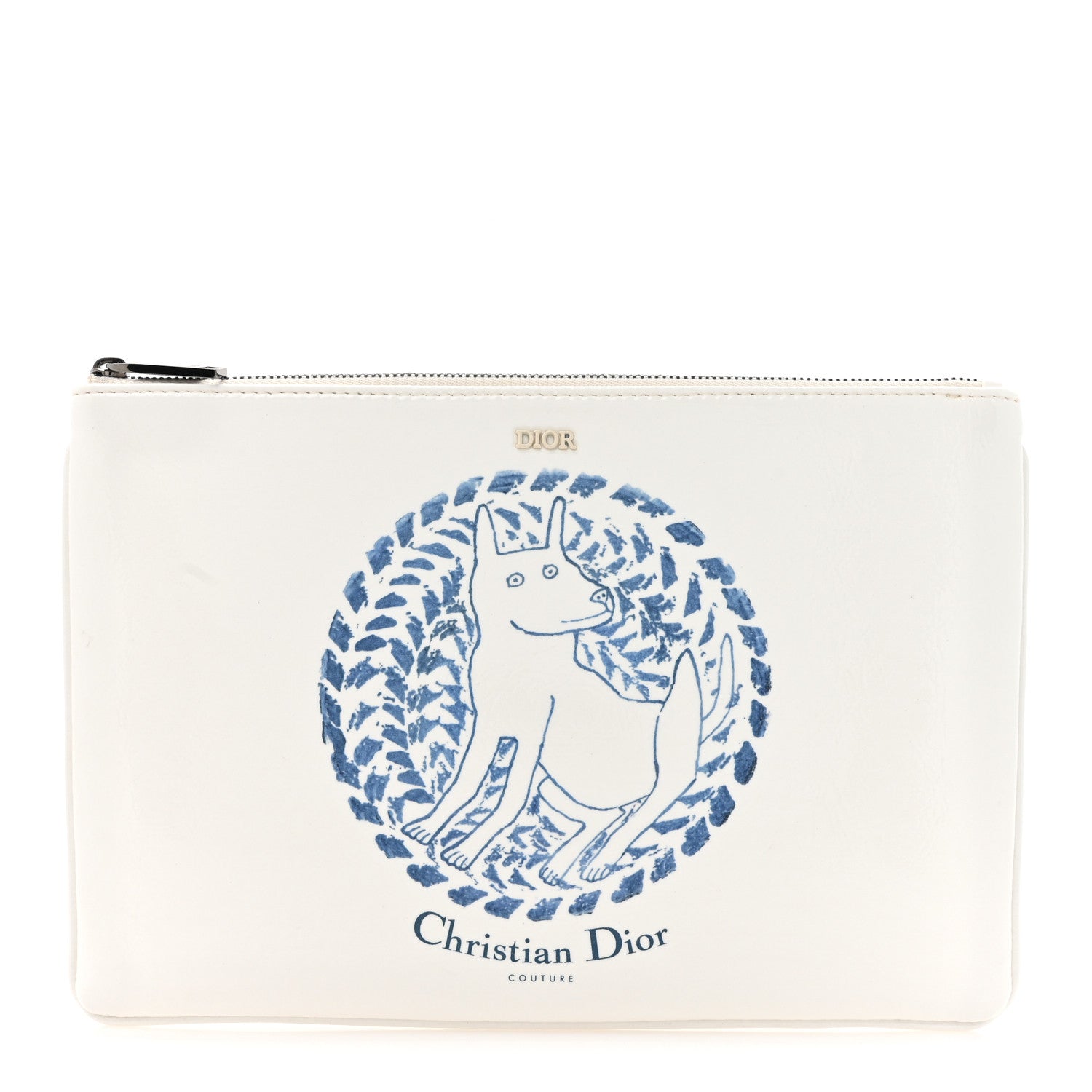 Christian Dior Vinyl Dog Cosmetic Pouch White Blue 1 of 7