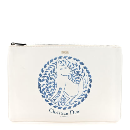 Christian Dior Vinyl Dog Cosmetic Pouch White Blue 1 of 7